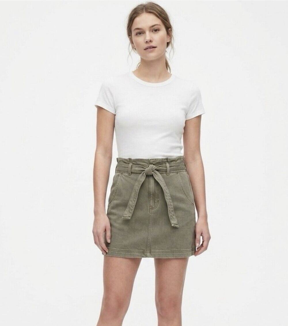 American Eagle Outfitters Green Denim Paperbag Waist Mini Skirt 4